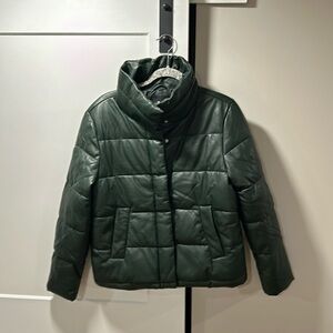BNWOT 7 for all Mankind green puffer jacket, faux leather size medium